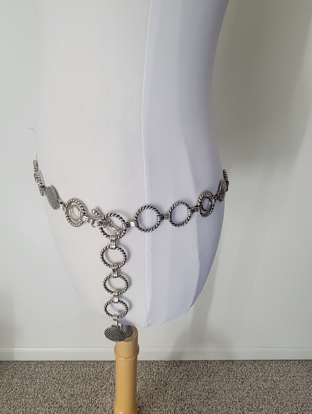 Silver Tone Decorative Link Waist Chain Belt Size M L